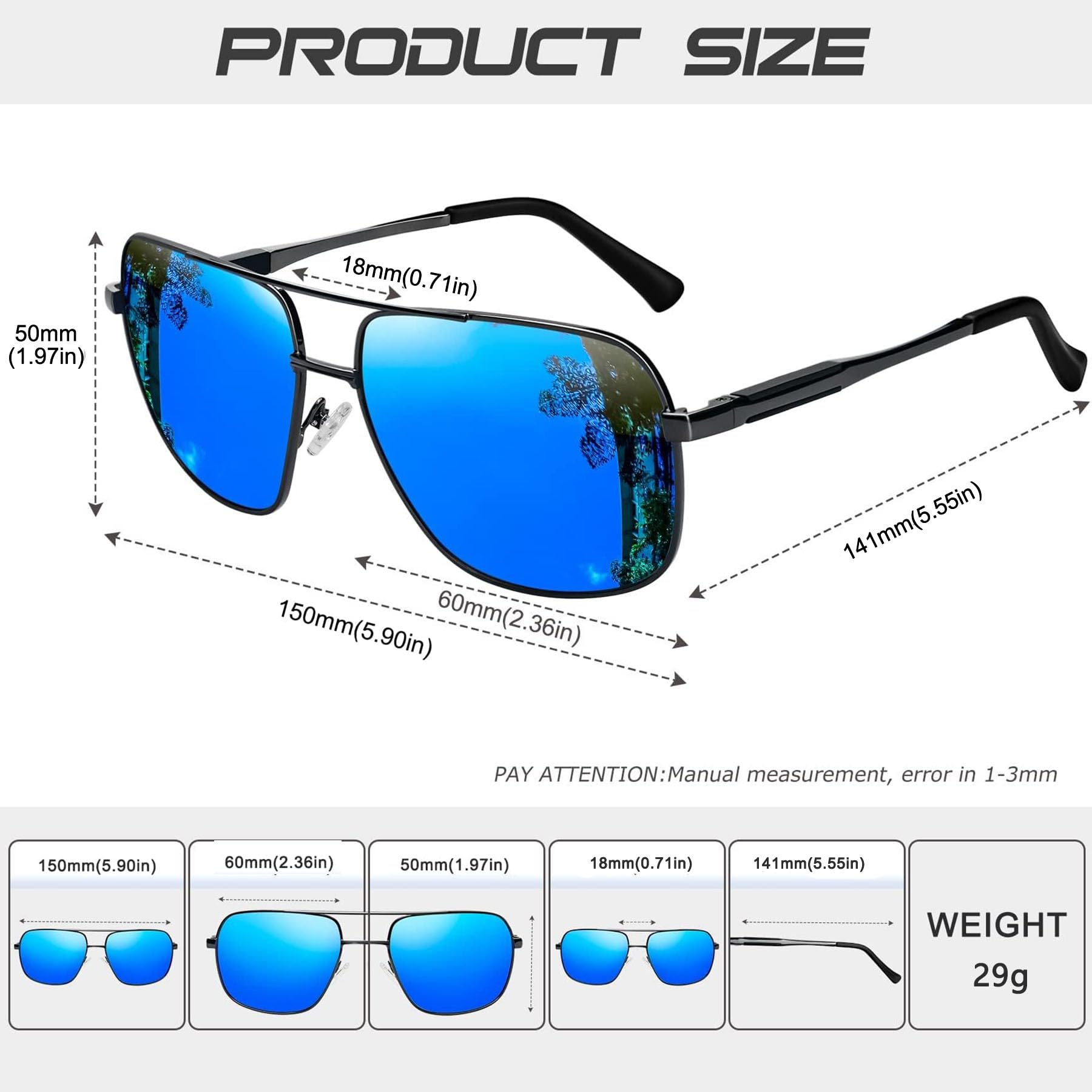 KANASTAL Occhiali da Sole Polarizzati Goccia Uomo Donna UV400 Grandi Quadrati Metallo Oversize Metal Sunglasses per Pesca Viaggio