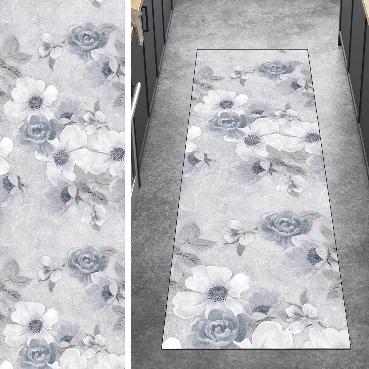Tapis de couloir antidérapant gris 80x350cm idéal pour sécuriser le passage de votre cuisine