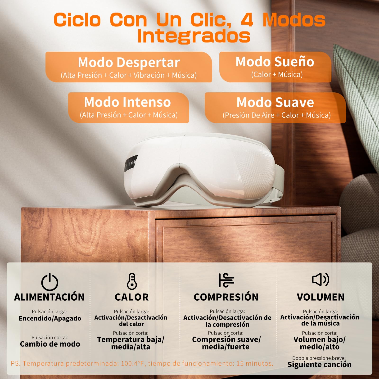 Masajeador de Ojos con Calor, Compresión y Música, Eléctrico para Relajar Ojos y Aliviar Fatiga Visual, Blanco