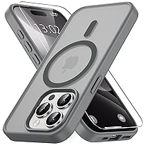 Vansdon Cover Magnetica per iPhone 15 Pro Max con 1 Pezzi Vetro Temperato, Compatibile con Magsafe, Protezione anticaduta di livello militare, Custodia Traslucida Opaca Sottile Antiurto-Grigio titanio
