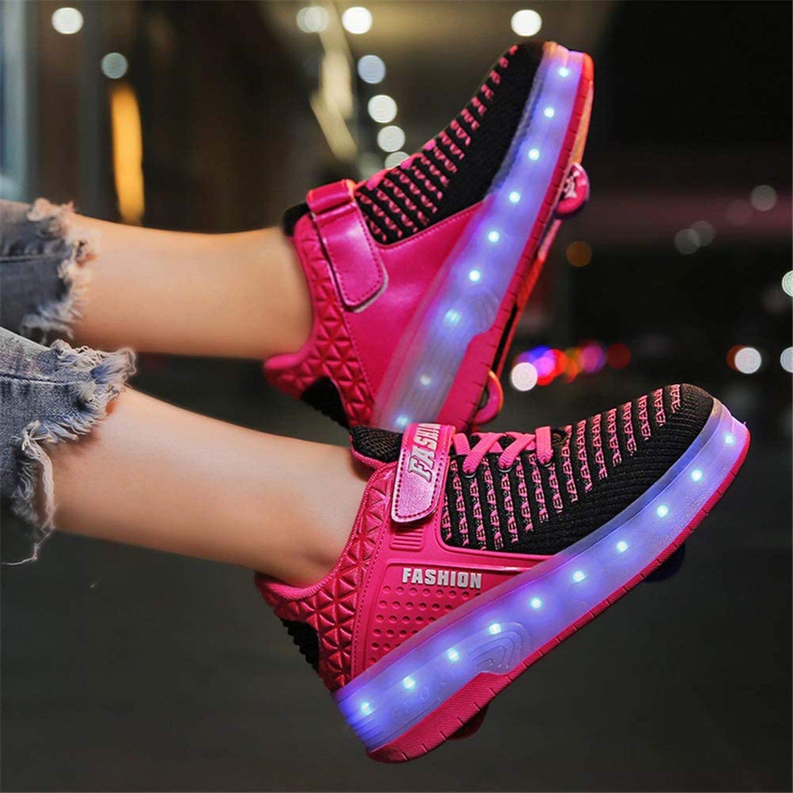 Ragazzi Ragazze LED Pattini A Rotelle Scarpe Con Ruote Scarpe Da Ginnastica Luminose A LED Scarpe Da Skateboard Tecniche A Doppia Ruota Ginnastica Per Bambini Scarpe Da Ginnastica Luminose,Pink-31