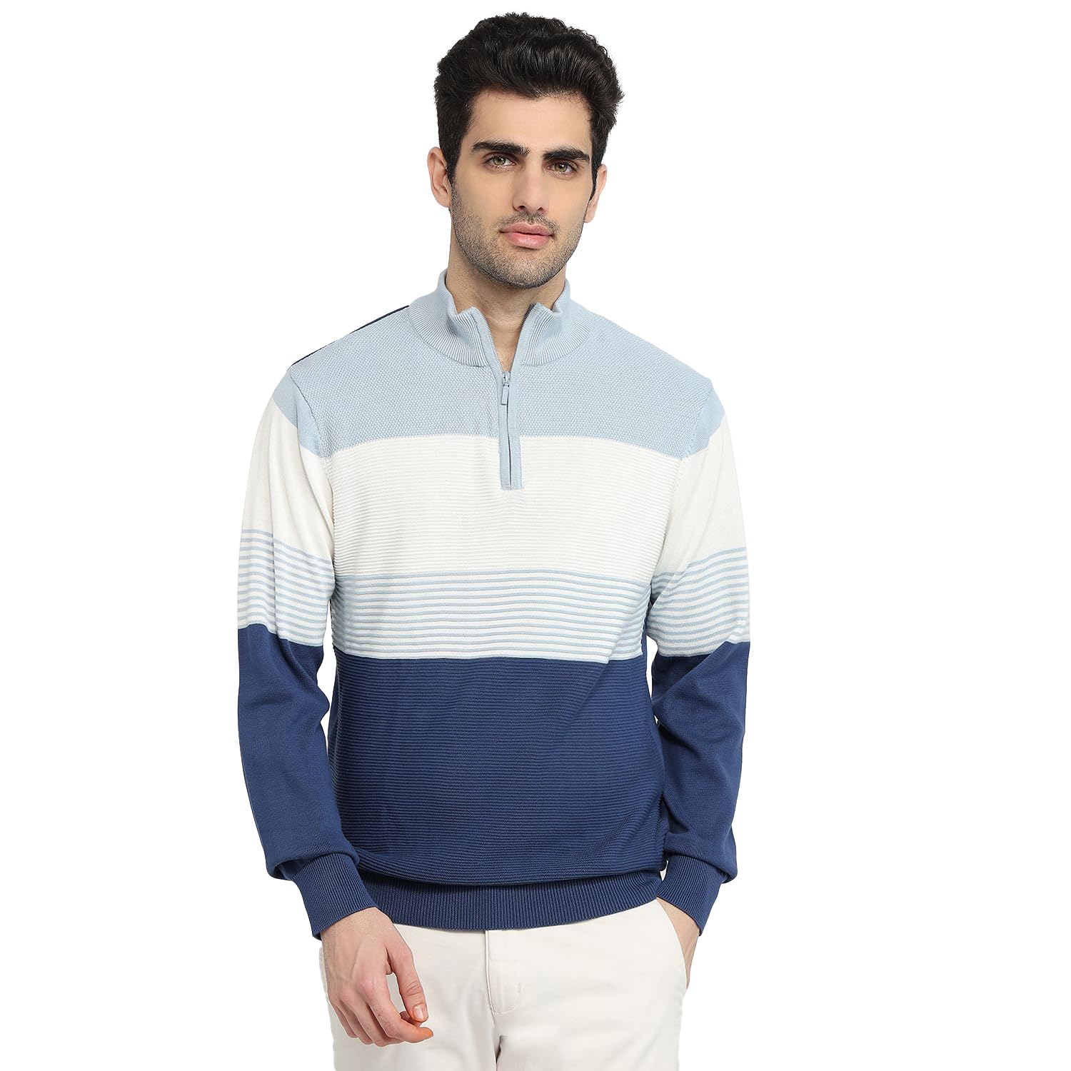 colorplus Men Regular Fit Jacquard Pattern Pure Cotton Full Sleeve Round Neck Casual Sweater-picture-55