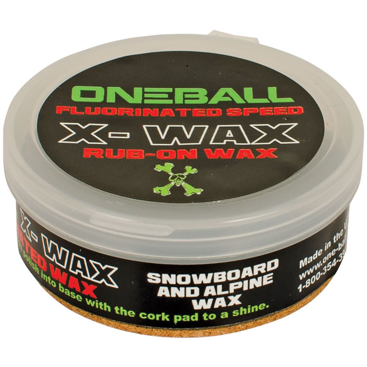 ONEBALL One Mfg X-Wax Rub-On Snowboard/Ski/Nordic Wax 30g - Proprietary Mineral Speed Additives Universal Speed Conditions-Our Fastest Wax, Cork Polishing Pad USA Factory No Fluoro