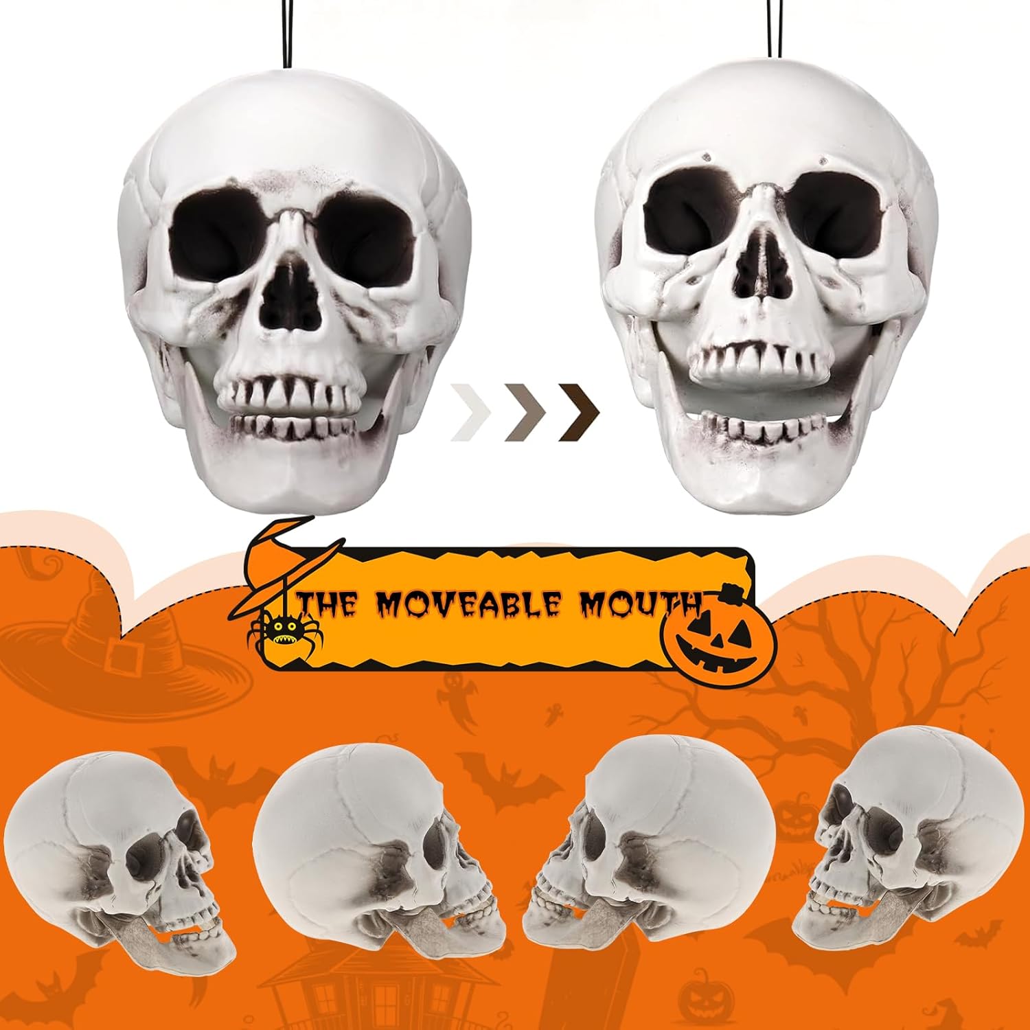 30 Pcs 3.15x2.8x2.17In Halloween Skull Hanging Ornaments Mini Plastic Skulls Head Halloween Tree Ornaments Skeleton Head Hanging Decorations for Saint's Day Christmas Party Supplies