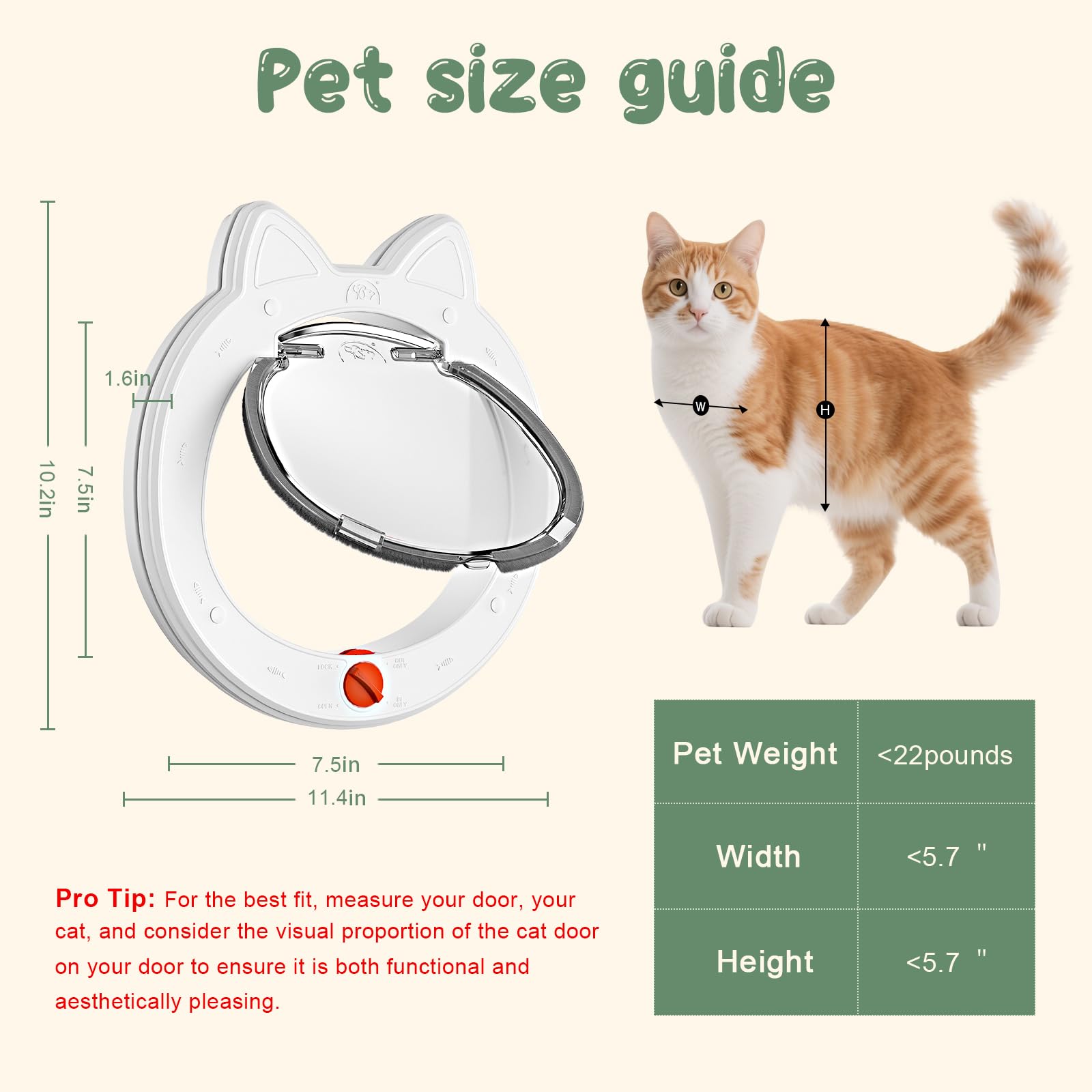 Puerta para gatos con cerradura de 4 vías, puerta impermeable para mascotas para puertas interiores o exteriores, fácil de instalar, color blanco.