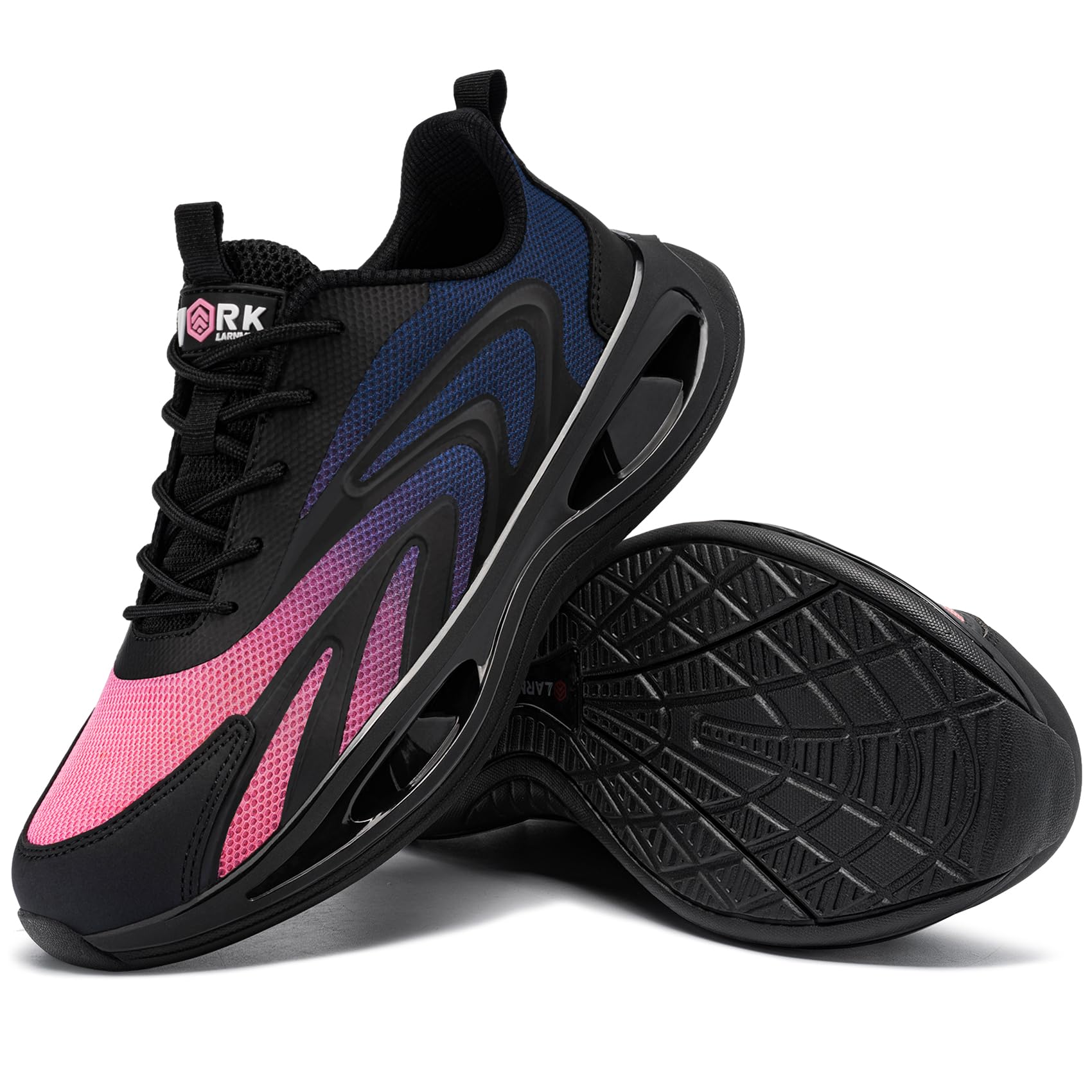 LARNMERN Zapatos de Seguridad Mujer Zapatillas de Seguridad Amortiguación Ligeros Comodidad Transpirabilidad Moda Zapatos de Trabajo(Azul Rosa,36EU)