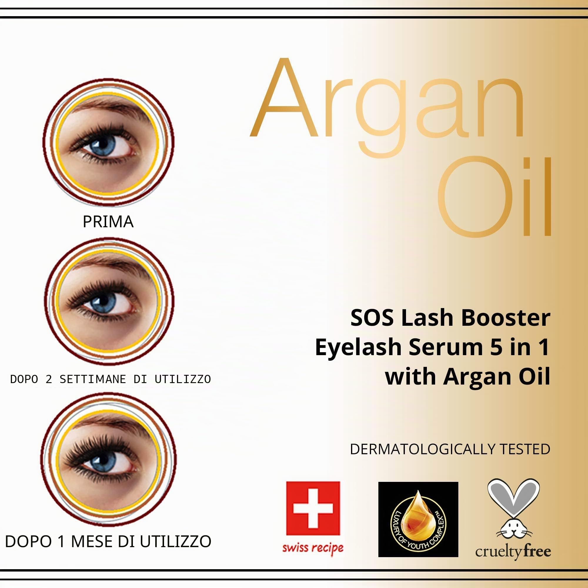 Eveline Cosmetics SOS Lash Booster Siero multifunzionale per ciglia con olio di argan 5in1, 10 ml