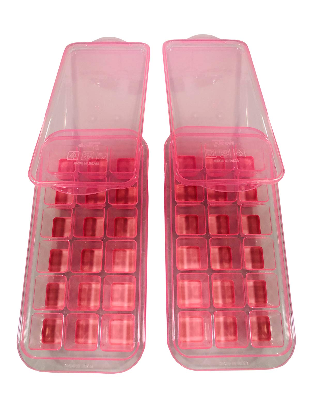 InddusHome® Small POP-UP Ice Cube Tray with Flexible Silicon Bottom and Lid, 12 Cube Trays (Multicolor - Pack of 2) Plastic 1