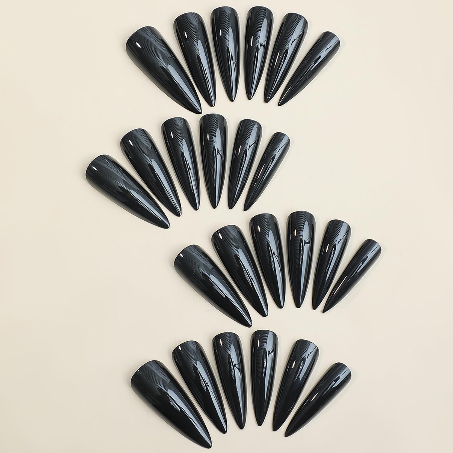 RIICFDD Halloween Solid Press on Nails Long Stiletto Black Gloss Fake Nails