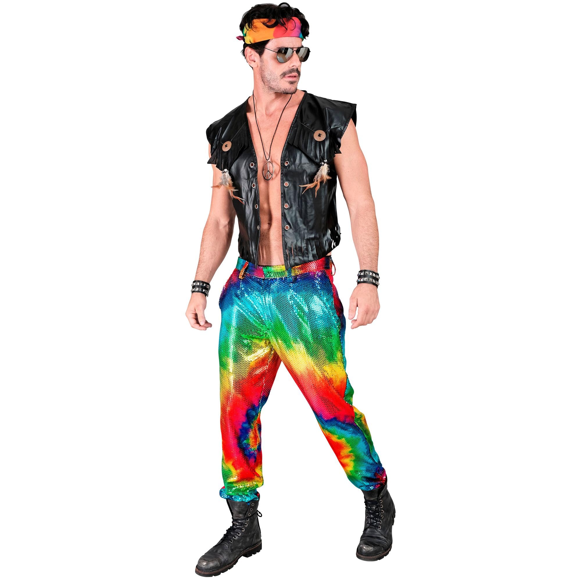 W WIDMANN MILANO Party Fashion - spodnie z cekinami dla mężczyzn | Disco Fever, spodnie męskie na festiwale, karnawał, imprezy tematyczne, stroje imprezowe, kostiumy z lat 70