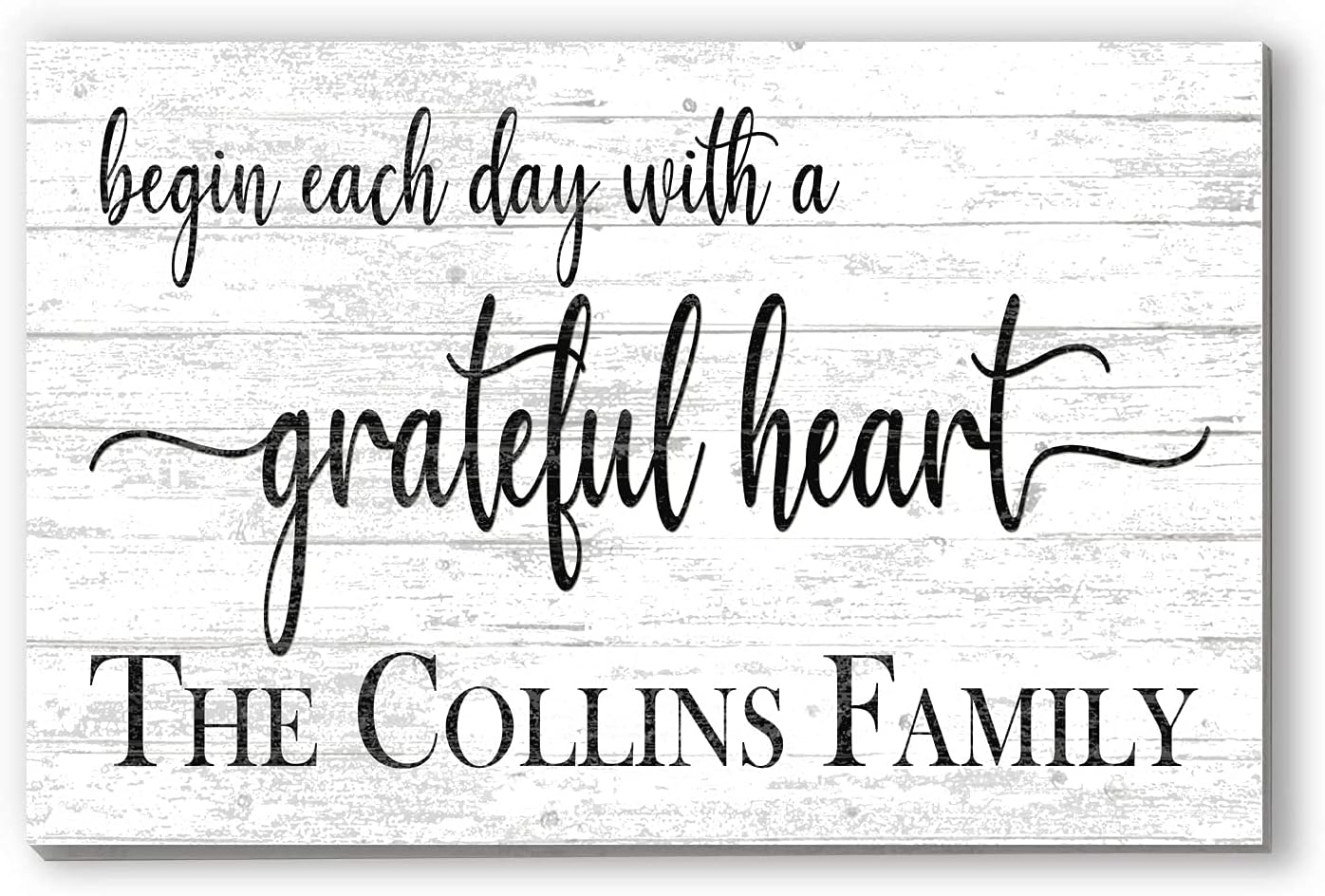 Begin Each Day with a Grateful Heart Sign Rustic Farmhouse Décor Quote Family, Mother's Day, Father's Day, Wedding, Anniversary, New Home Gift Idea (White)