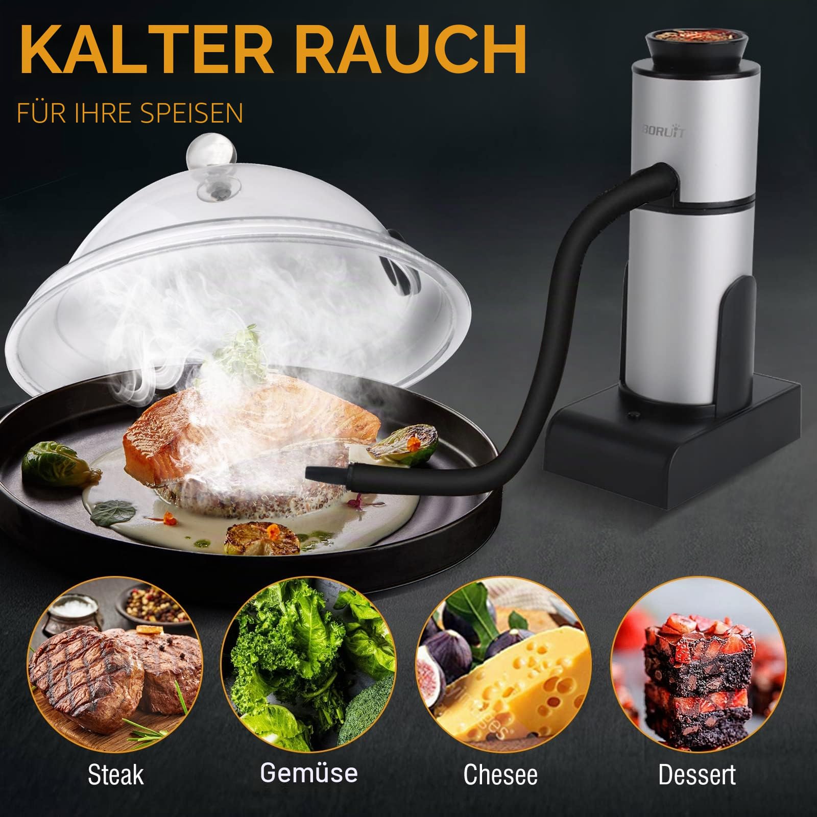 BORUIT Smoking Gun Tragbarer Räucherpistole Raucher, cocktail kühler Smoker,Verbesserung des Geschmacks Pistole Raucher,ideal für Lebensmittel, Fleisch, Käse,Lachs, Getränke Räuchinfuser mit Holzchips