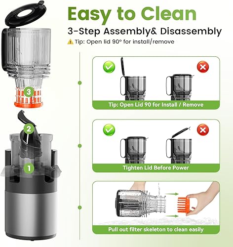 Miniatura 5 de Exprimidor de prensa en frío, máquinas exprimidoras de 5.3 pulgadas de ancho para frutas y verduras enteras, exprimidor eléctrico de separación de