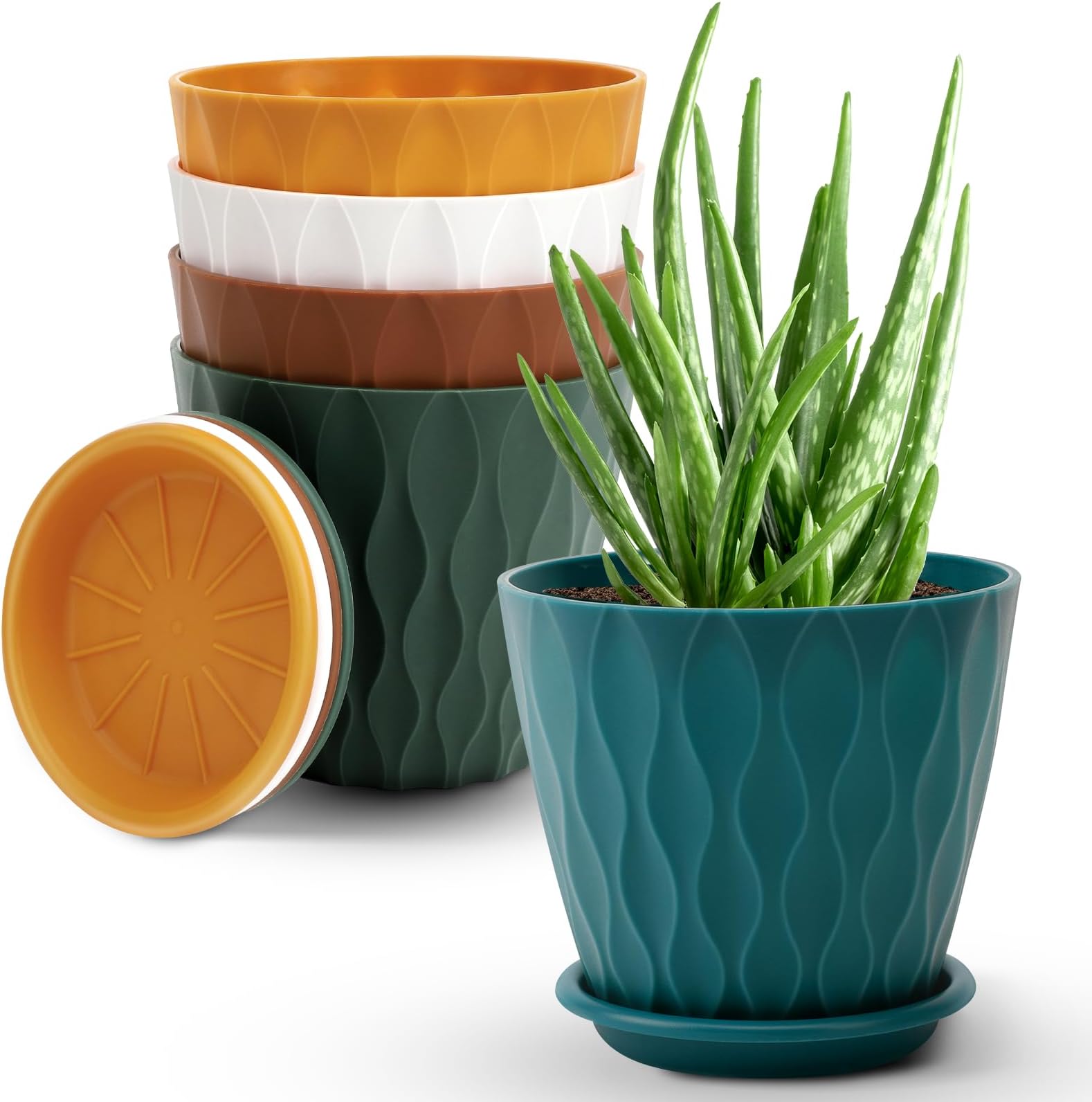 Linyona 6 Pack Plant Pots with Saucers and Drainage Holes