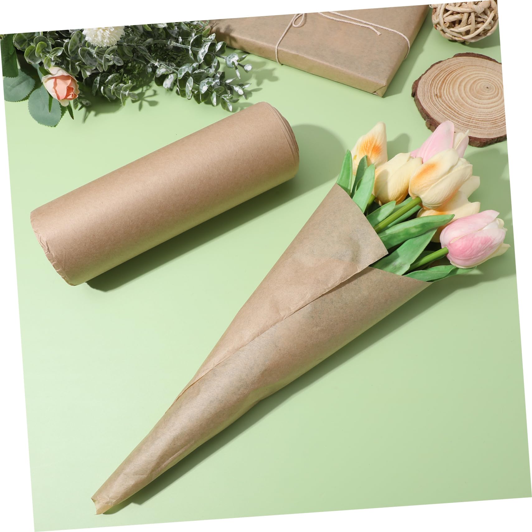 Veemoon Papier D'emballage Kraft Résistant Couture pour Présents et Emballage de Fleurs, Rouleau Couleur Kaki pour Bouquets et Emballages Soignés