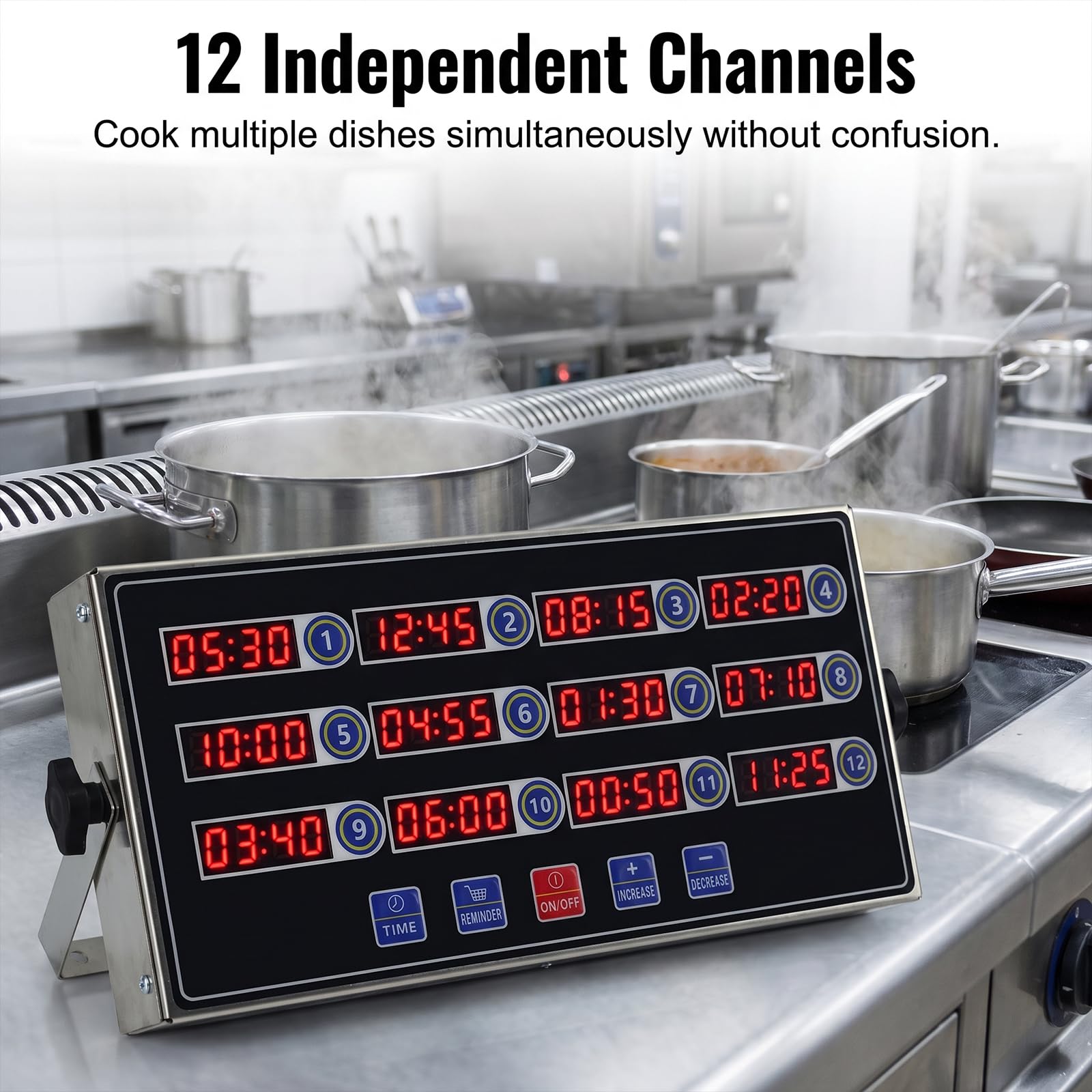 Temporizadores de cocina de precisión de 12 canales para cocinar, temporizador de cocina comercial, suministros de cocina de restaurante, temporizador de cocina LED digital de acero inoxidable