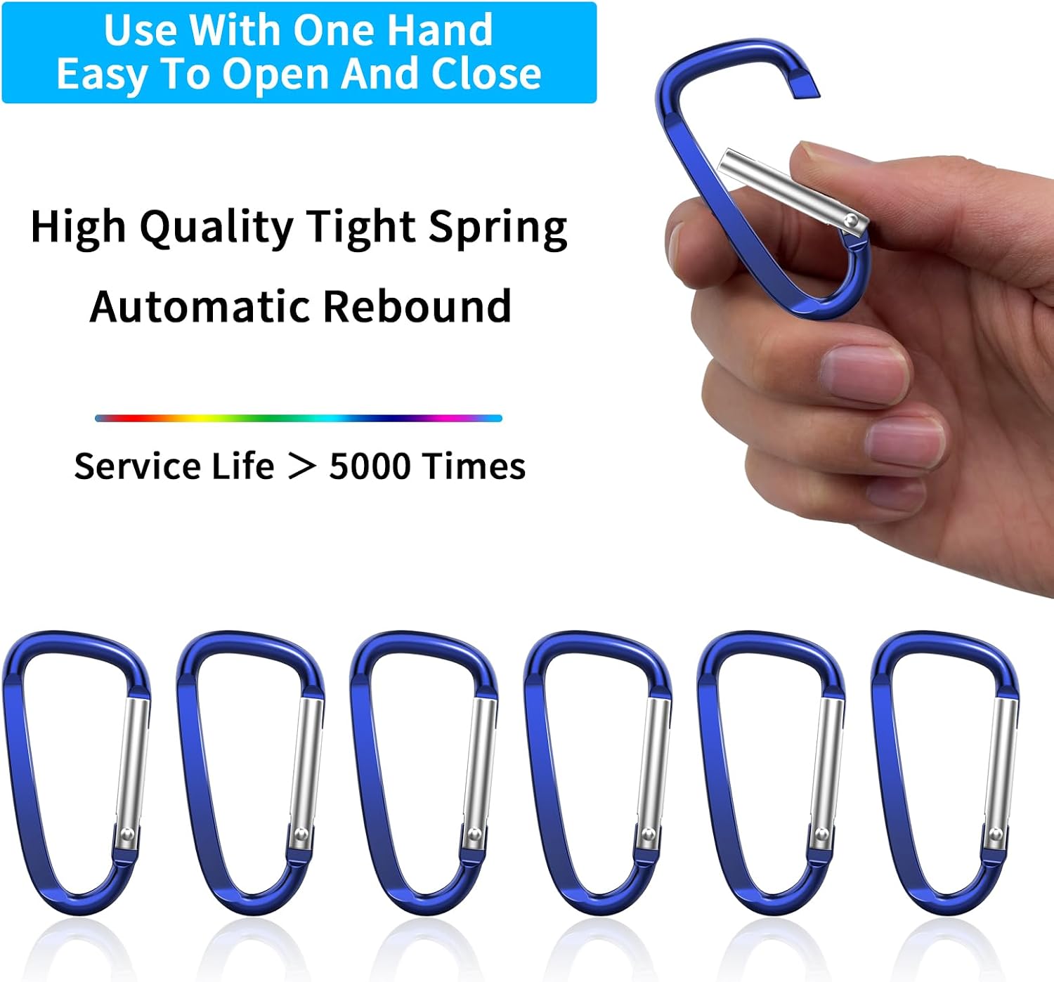 2.4" 24pcs Small Carabiner Clip Keychain, Aluminum D Ring Shape Clips with Keyring Keychain Hook image 3