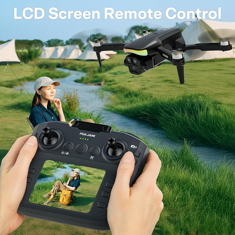 Dronă RC FAKJANK cu cameră 4K, iluminare LED RGB, quadcopter FPV cu telecomandă, mod headless, menținere a altitudinii, poziționare optică