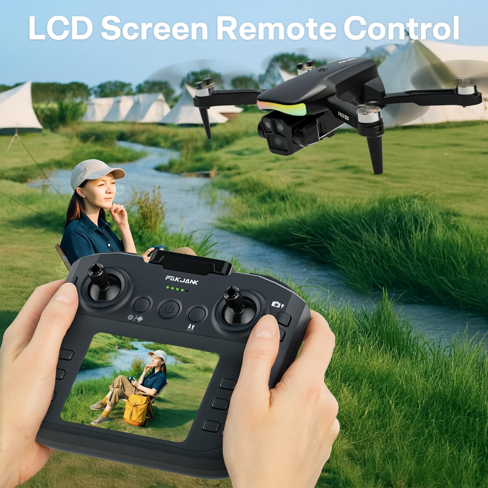 Drone with 1080P Camera Screen Remote Control,RGB LED Light FPV Drone Quadcopter for Adults Beginners,Headless Mode Altitude Hold Optical Flow Positioning,One Key Start/Land Foldable,3 Speed Modes