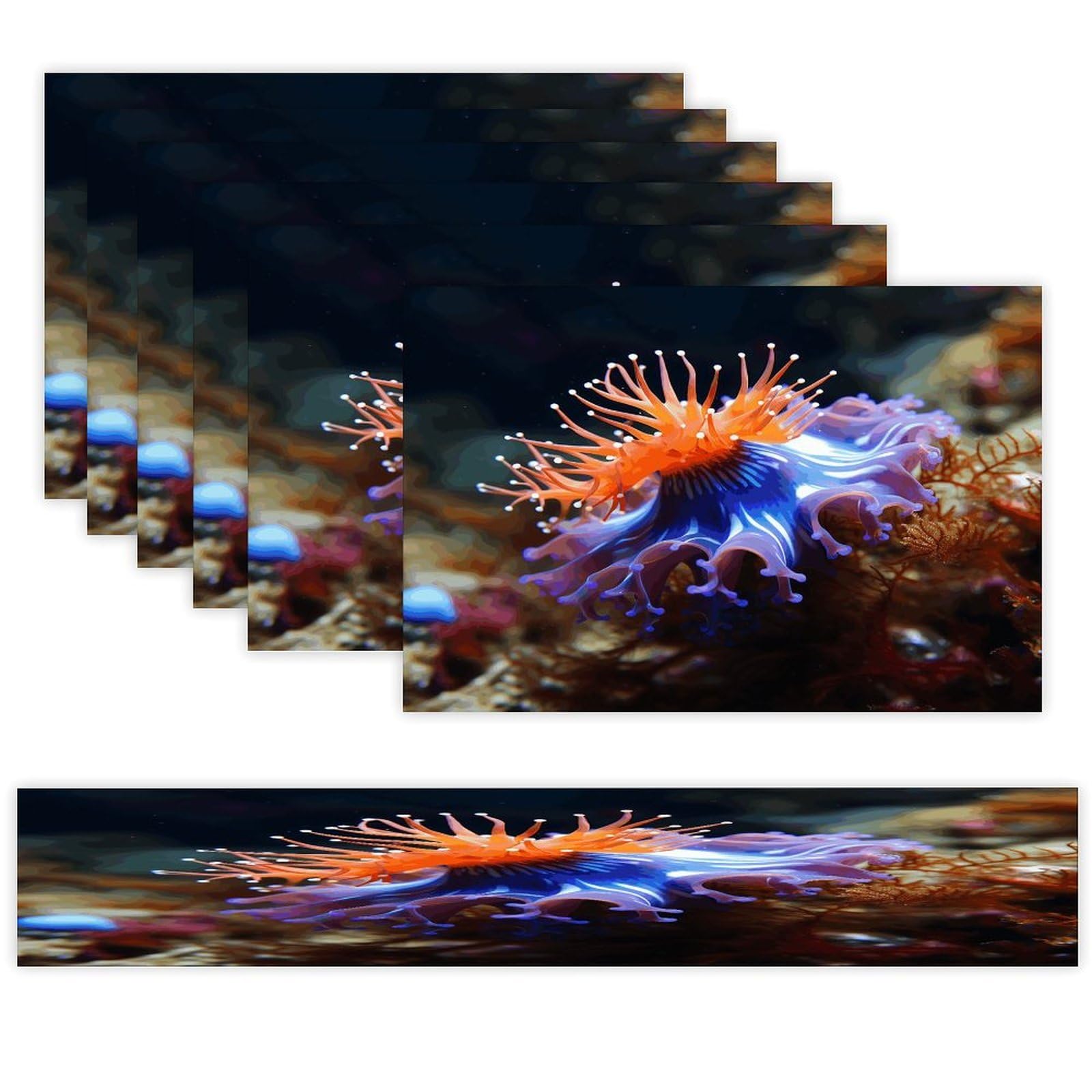 Nudibranch Table Runner and Placemats Set of 6 Heat Resistant Table Runner Place Mats Modern Cloth Table Mat Washable Linen Placemat Festive Reusable Set