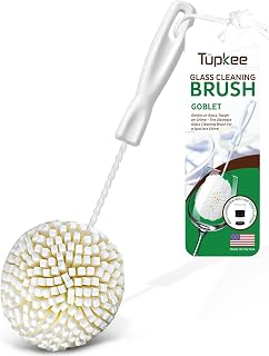 Wine Glass Cleaning Brush – Soft Non-Scratch Foam Bristles – Goblet & Stemware Wine Glass Cleaner Brush for Glassware, Crystal, Bottle, & Mugs – Fits Tupkee 20oz Glass Tumbler – Made in the USA
