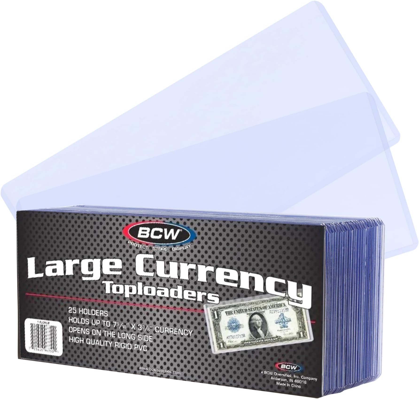 BCW 7.75 x 3.5 - Large Bill Currency (Dollar Bill) Holder - Pack of 25 Toploaders - Currency and Coin Collecting Supplies