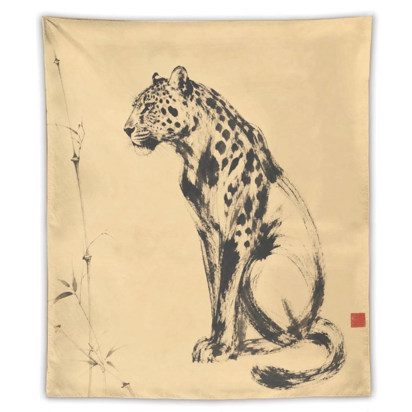 H3B8U2Y5 Leopard Ink Study Wall Tapestry, Realistic Illustration, Apartment