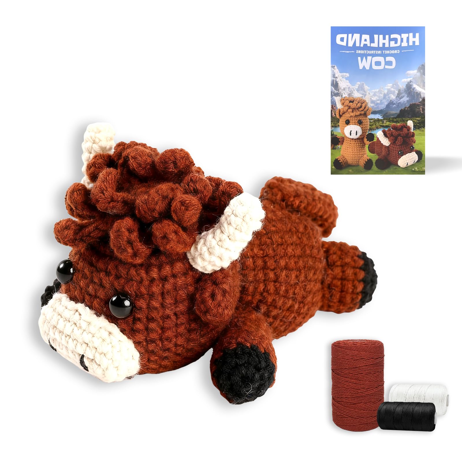 Heuiop Multicoloured Crochet Kits For Beginners Adults Highland Cow Crochet Kit With Instructions Video Tutorial,Soft Yarn Diy Knitting Supplies For Adults And Kids Holiday Birthday Gift (Highland Cow)