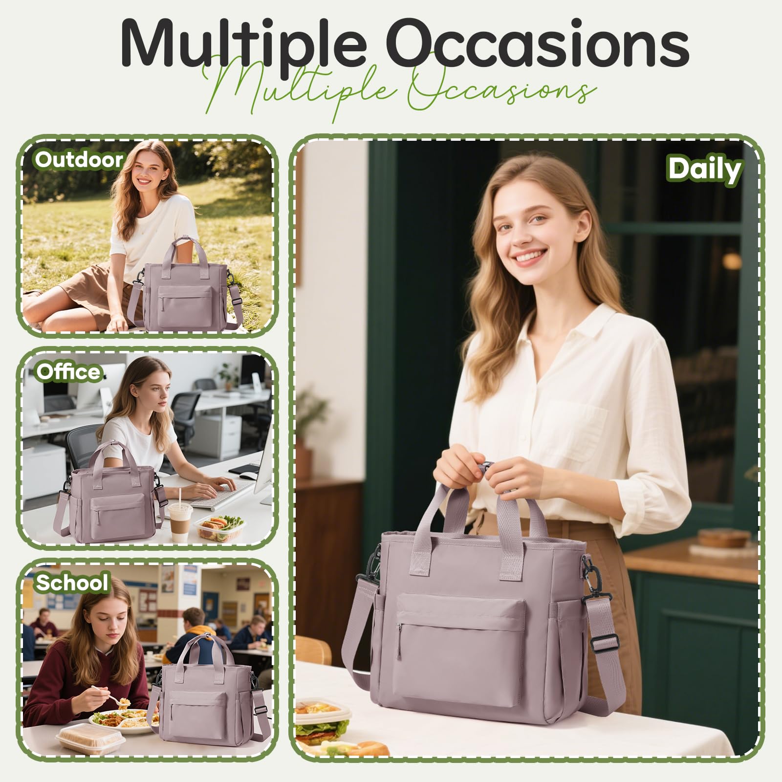 HPLQQ Borsa Termica Porta Pranzo, Borsa Frigo Pranzo per Alimenti Mantenere Caldo o Freddo Lunch Bag per Donna Ufficio, Viaggio, Picnic, Campeggio,A2-Rosa Viola