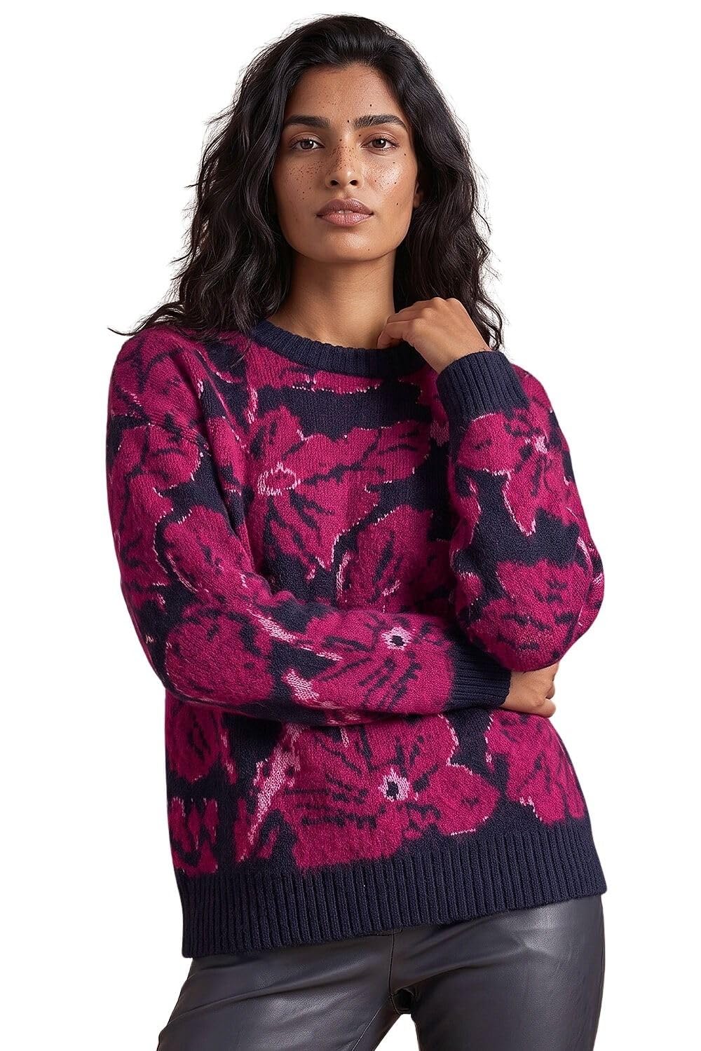 Roman Originals Thick Jumper for Women UK - Ladies Winter Autumn Smart Casual Knit Knitted Knitwear Pull-On Round Crew Neck Long Sleeve Work Office Dinner Party Maroon
