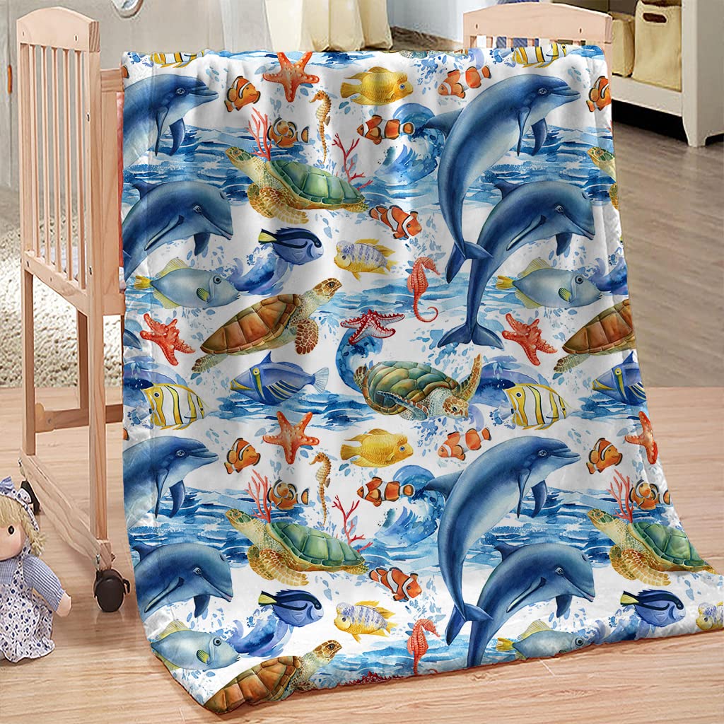 Kuscheldecke Mit Delfin-Muster – Flauschige Fleecedecke 100x130 Cm Für Sofa & Bett