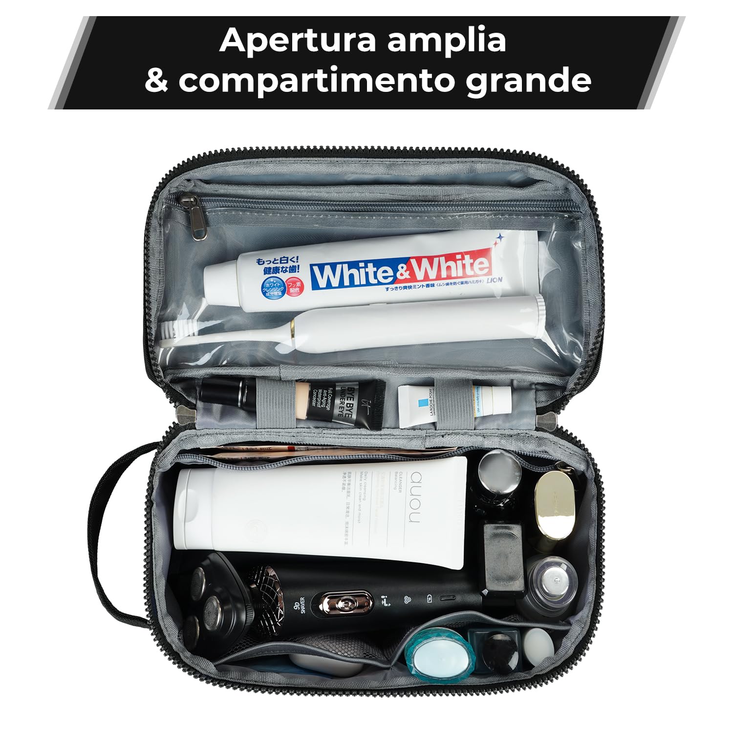 ECOHUB Neceser Hombre de Viaje, Impermeable Bolsa de Aseo, Bolsa Aseo con Separación Seco Húmedo, Neceser Organizador, Patente Pendiente(Negro-1)