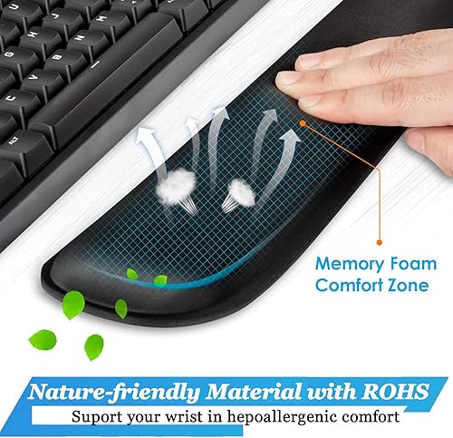 Miniatura 4 de BamLue Reposamuñecas para teclado con agujeros de masaje, soporte de muñeca de espuma viscoelástica suave y alfombrilla ergonómica para mouse para