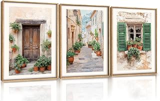 ANHUIB Vintage Stadtlandschaft Leinwand Wandbild mit Rahmen Italien Stadtpanorama Leinwandbild Moderne Minimalistische Poster Modern Leinwand Bilder Wandkunst Deko für Wohnzimmer Schlafzimmer 30×40cm