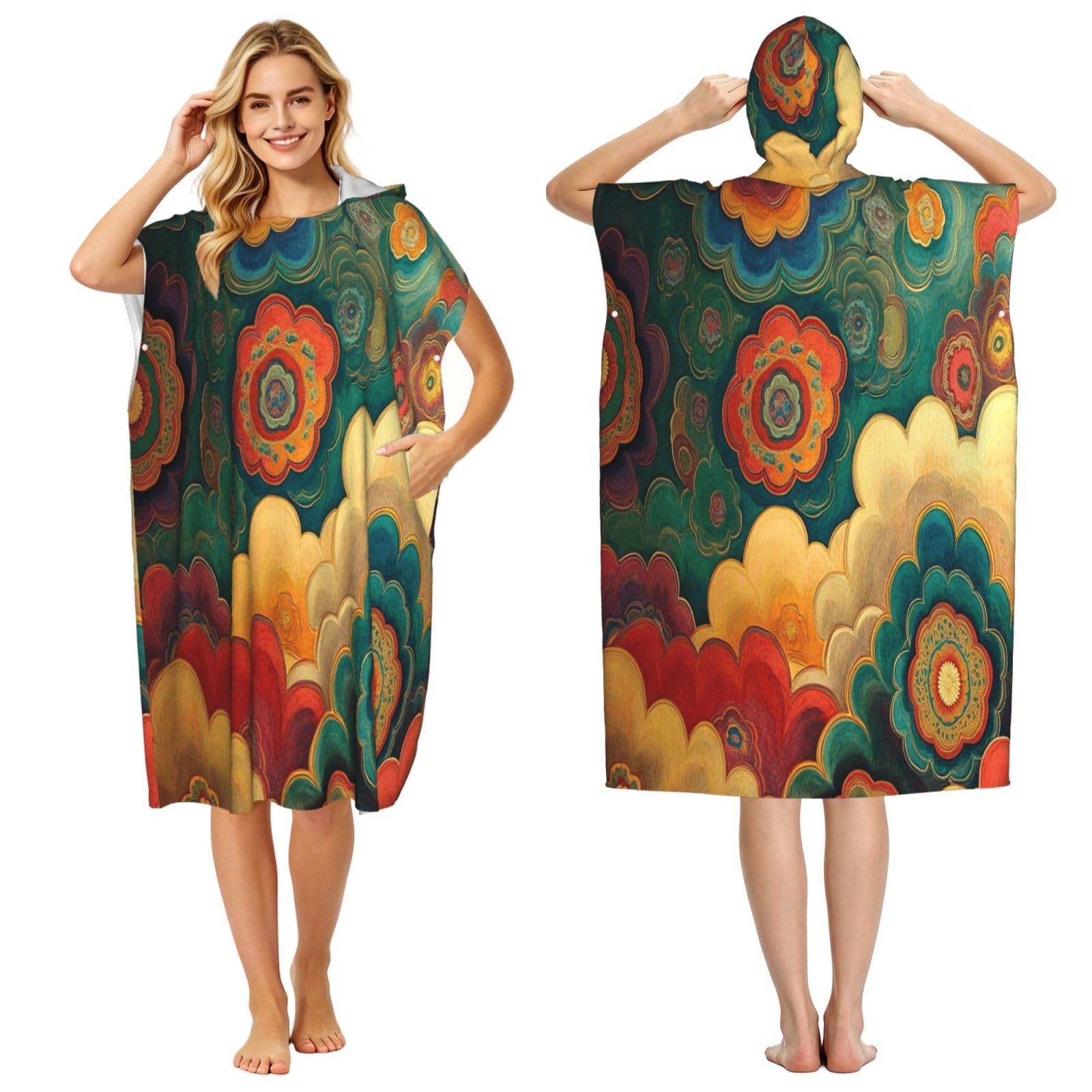KLGRTJHK Cloud Pattern Adult Hooded Beach Poncho Towel 43"X35"