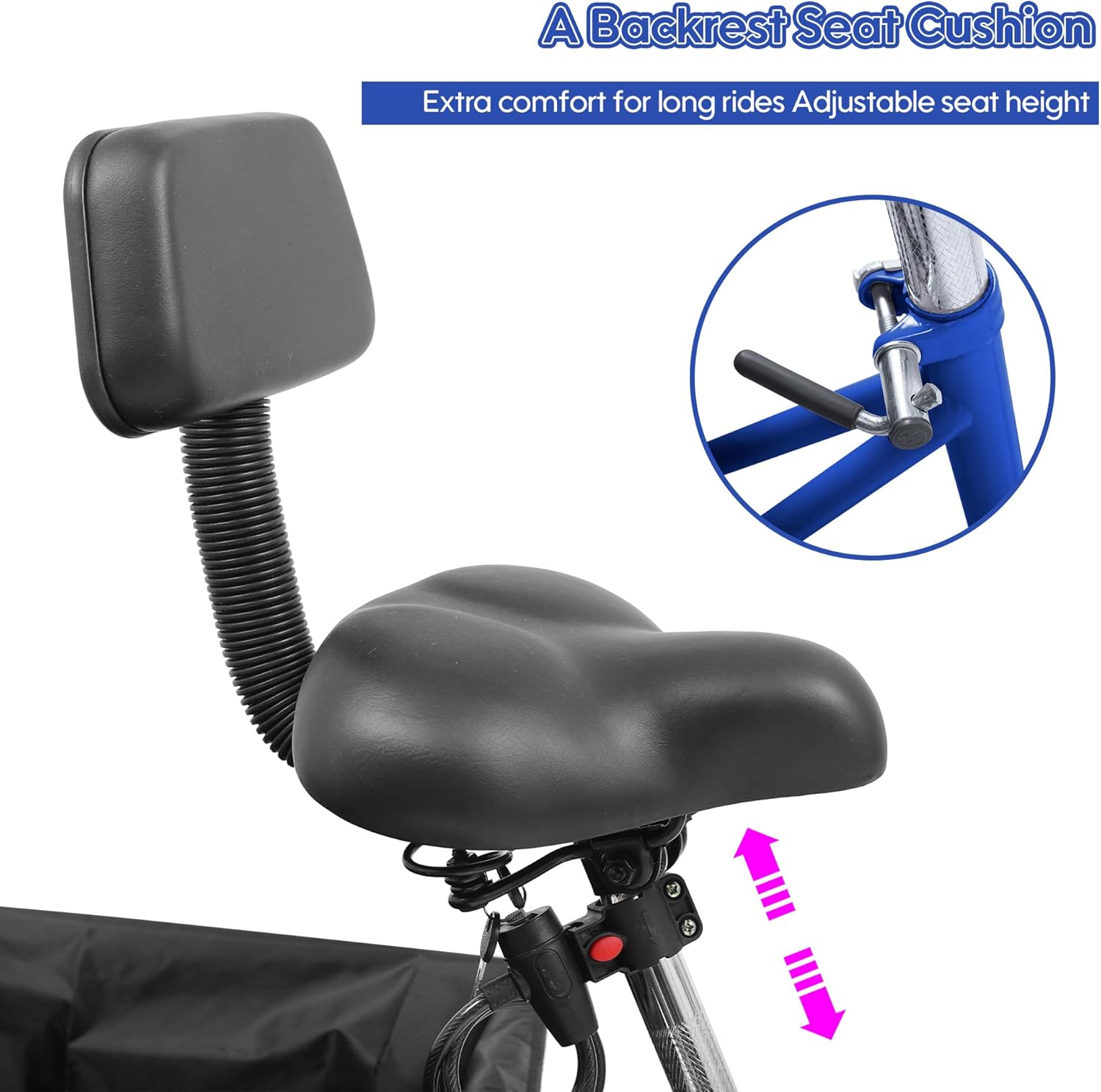 24/26 Inch Tricycle for Adults, 7 Speed Beach Cruiser Bike Adult Tricycles for Women Men, 3 Wheel Bikes for Adults Large Seat with Backrest, Three Wheel Bikes with Front & Rear Baskets