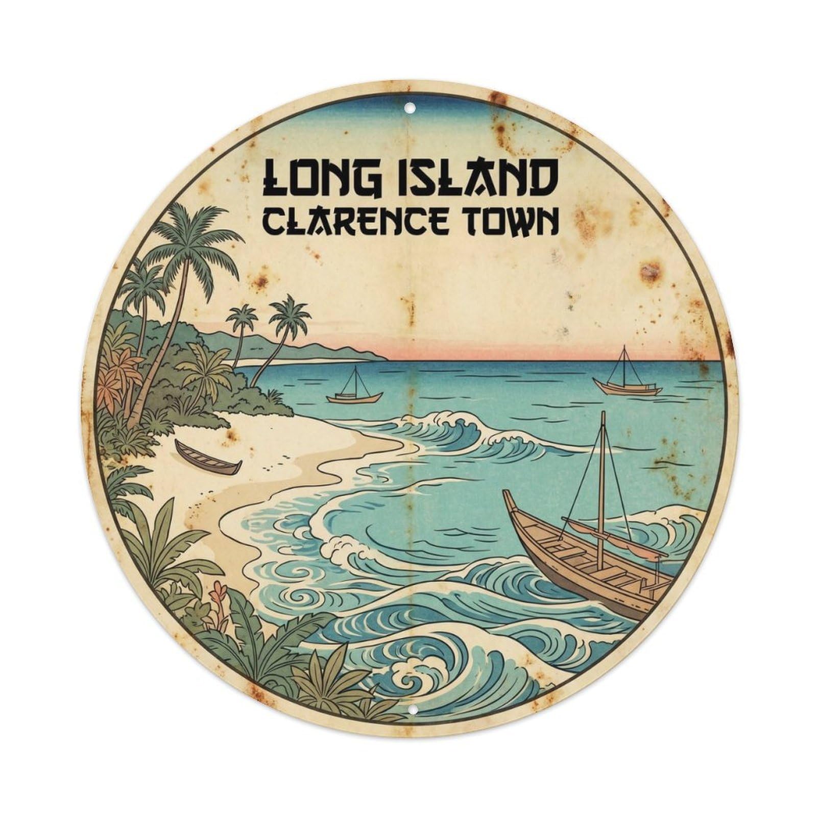 Long Island Clarence Town Resort Classic Illustration Metal Tin Sign