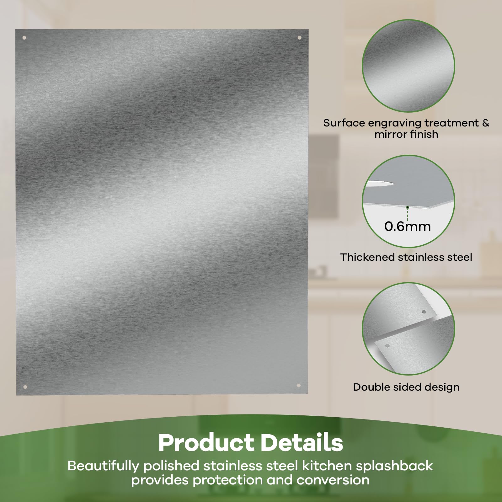Ultra-Thin & Reversible Stainless Steel Stove Backsplash Panel, 24" x 30" Splatter Guard for Kitchen Wall & Range Hood | Easy Installation with Pre-Drilled Holes & Mounting Screws Included - 5
