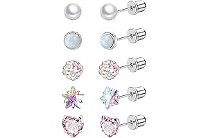 5 Pairs Titanium Stud Earrings for Sensitive Ears