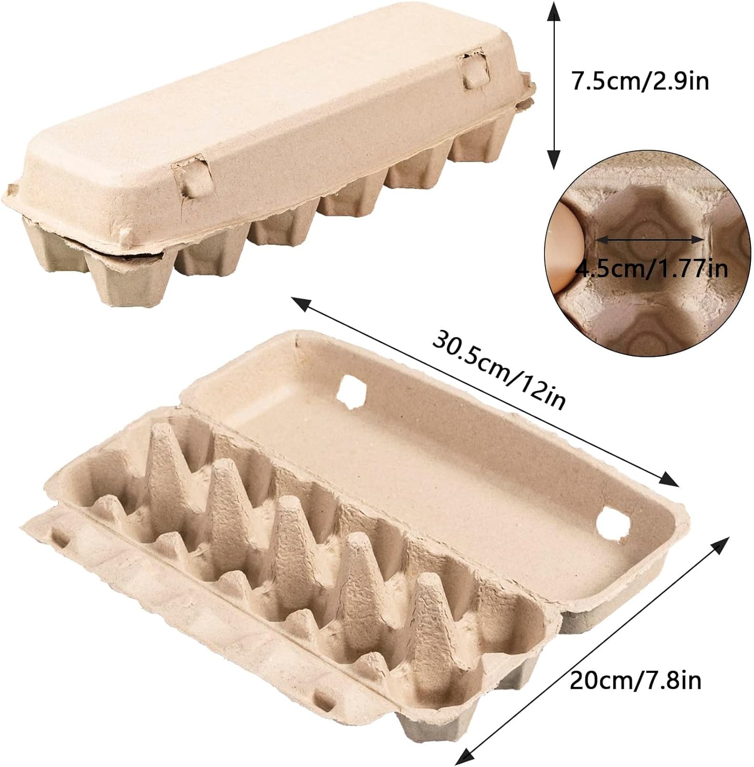 50pcs Pulp Egg Holder，Cardboard Egg Cartons Bulk ，Blank Natural Paper Egg Cartons Eggs 12 Count Family Farm Market，Reusable Egg Collecting Basket for Chicken Eggs