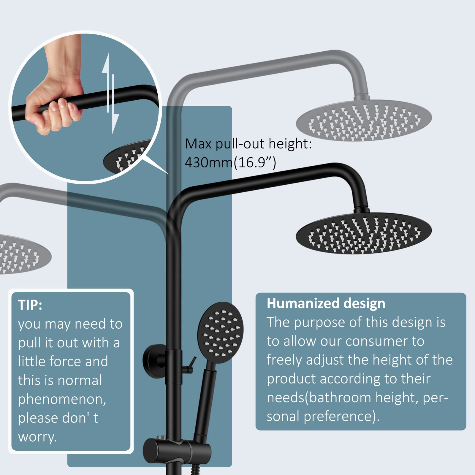 Aolemi Outdoor Shower Faucet Matte Black SUS304 Shower Fixture Combo