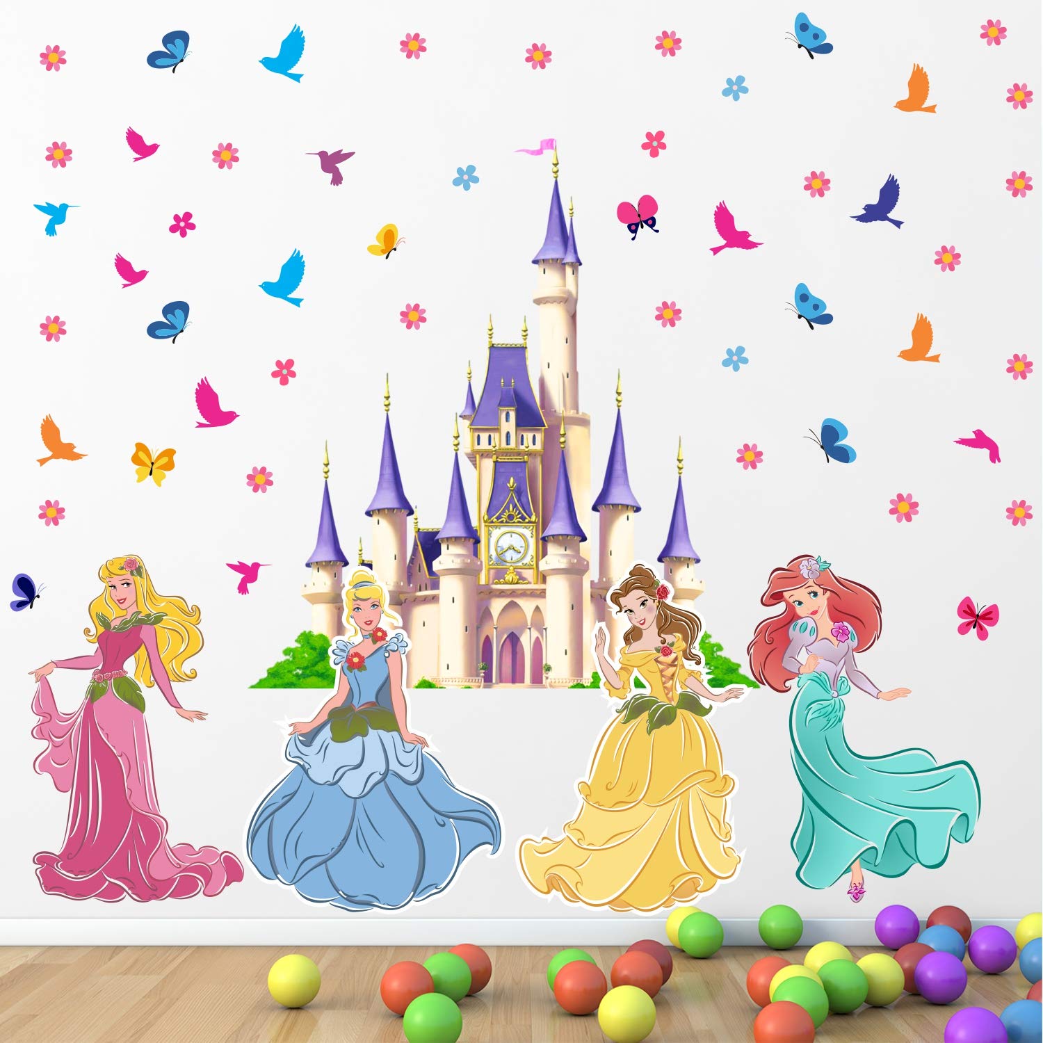 StickMe 'Princess - Castle - Birds - Butterfly - Baby - Kids - Learning - Education - Nursery - Pre School - Kinder Garden - Wall Sticker' -SM862 (Multi Colour, Vinyl - 100cm X 75 cm)-self adhesive-image-4