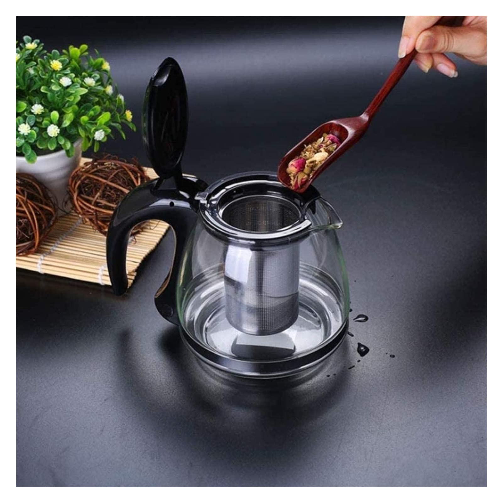 Tetera Tetera Tetera de Hierro Fundido Tetera de Vidrio Transparente con infusor de Acero Inoxidable 304 Colador y Tapa para té Suelto para té y café (1200ML) Accesorios para té