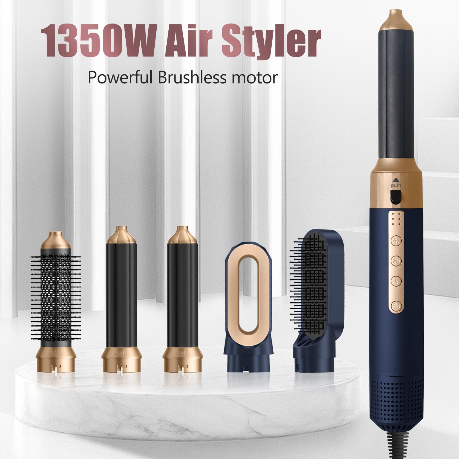 Cepillo Secador De Pelo, Air Styler 5 en 1, Cepillo de Aire 1350W | Cepillo de Aire Caliente 110000 RPM, Multifuncional Modelador, Cepillo alisador pelo para Volumen/Doblar/Suavizar/Secar