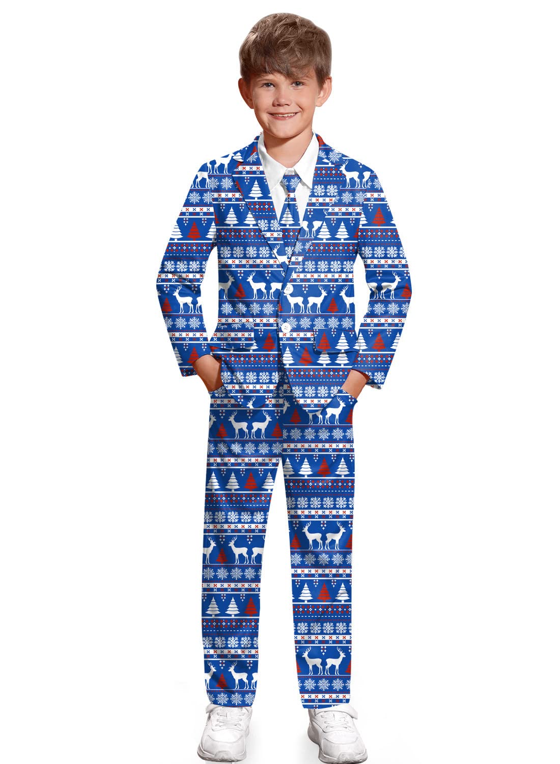 IIMMERBoys July 4th 3 Piece Suits with Jacket, Pants & Tie American Flag Outfit 5-14 Years