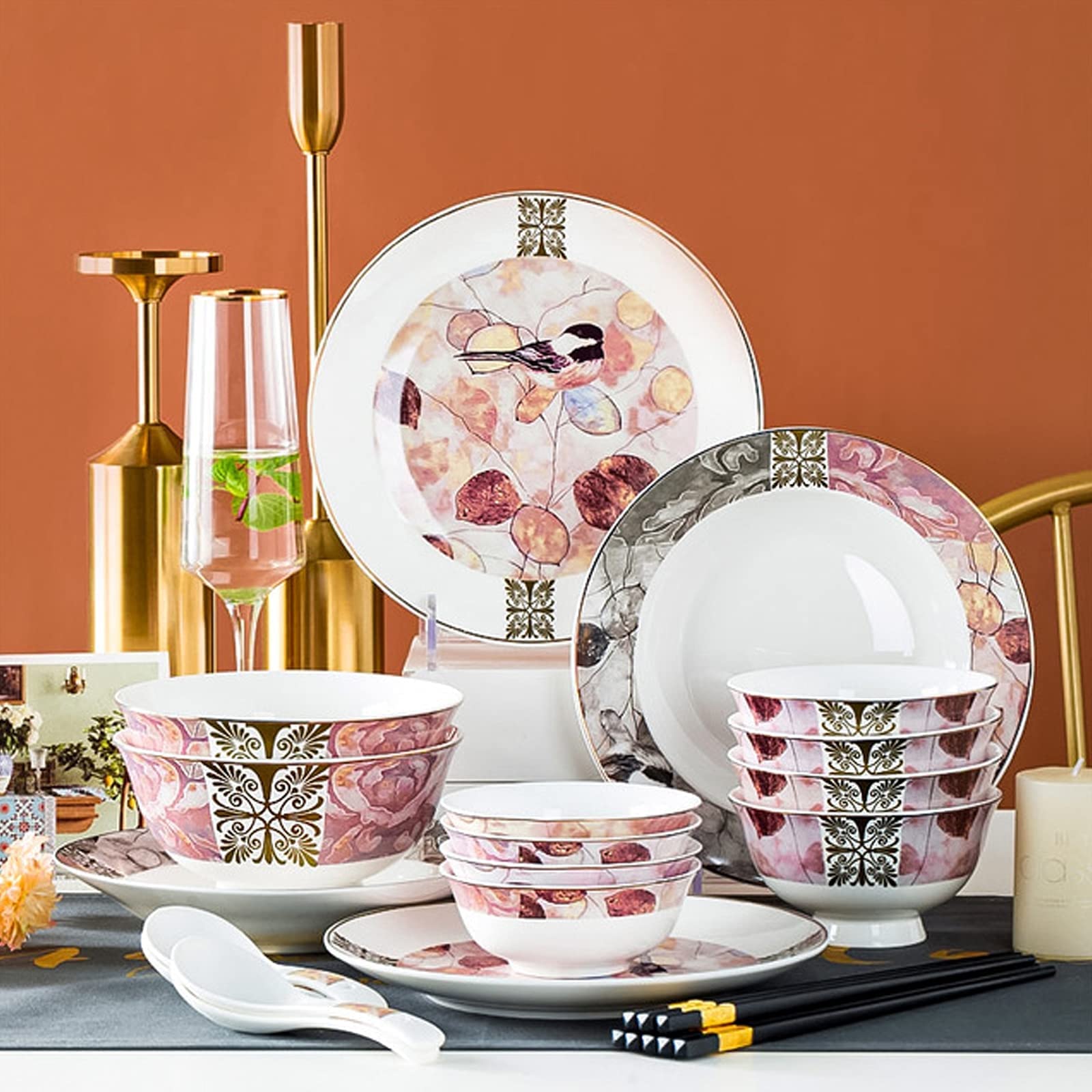Zestaw Naczyń Ceramicznych W Stylu Retro, Piękny Kolorowy Zestaw Porcelanowy Na Kolację Domową, Wesele, Hotel, Boże Narodzenie, 58 Elementów