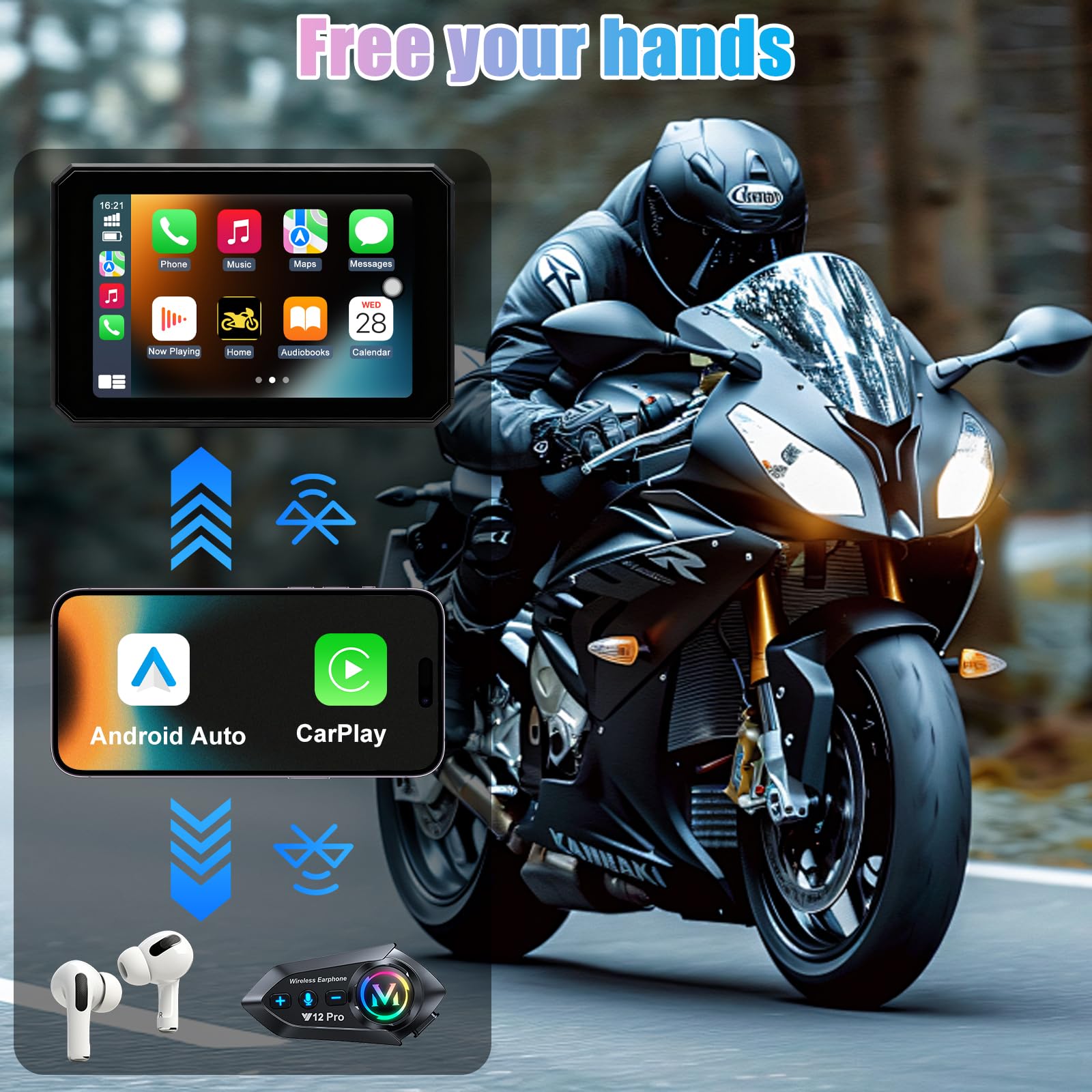 OBEST Carplay Android Auto Touchscreen IPS 5 pollici Impermeabile