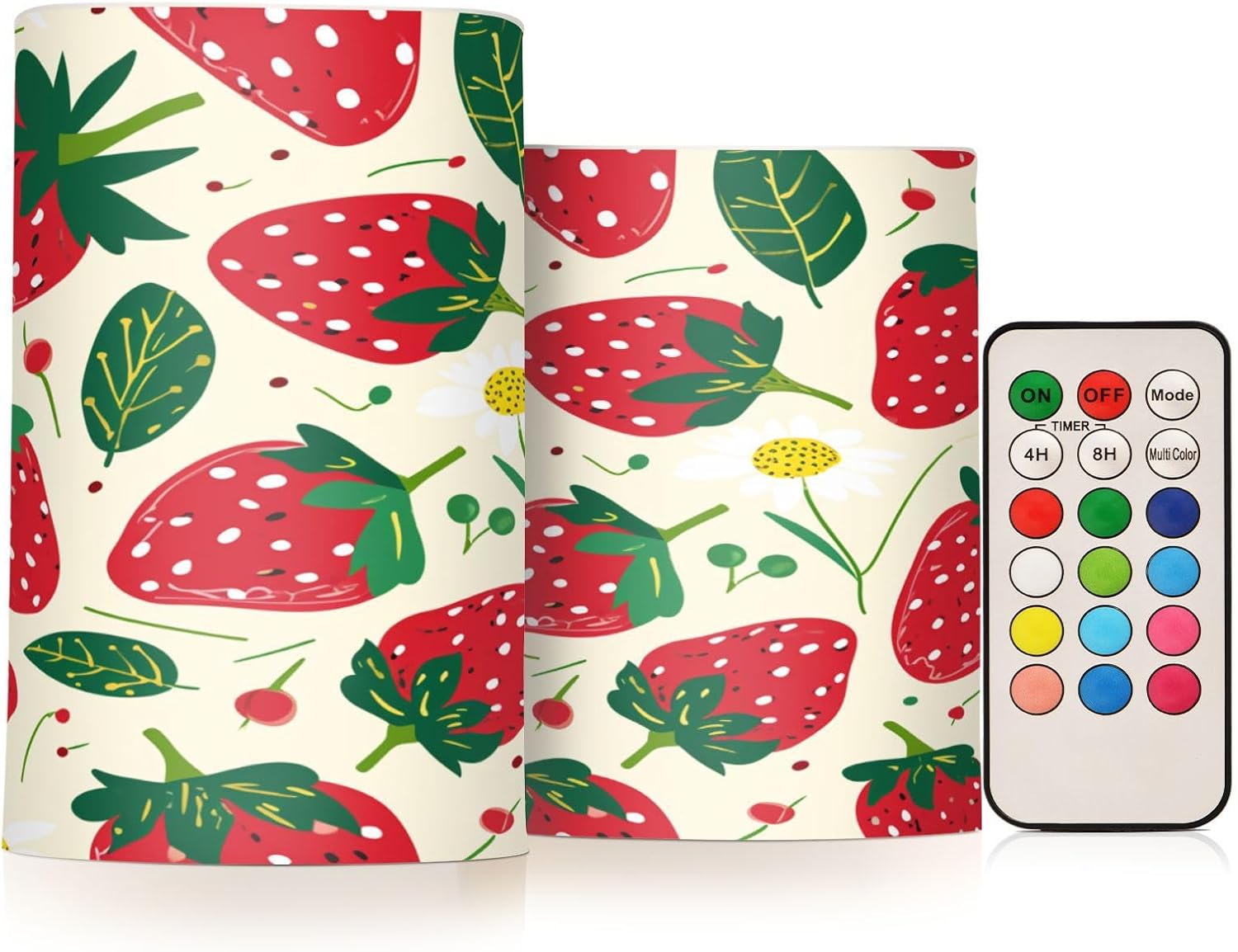 panksolu Flickering Flameless Candles, Cute Strawberry Fruit LED Candles with Remote Timer, Battery Operated Candle for Valentine Wedding Halloween Christmas Decor - Set of 2