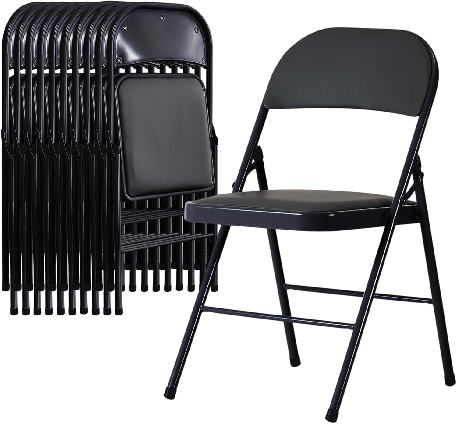 Folding Chairs 10 Pack Black with Padded Seats, 350-LBS Heavy Duty Metal Frame, Portable Design for Commercial Use, Party Events Wedding Outside, No Assembly Required