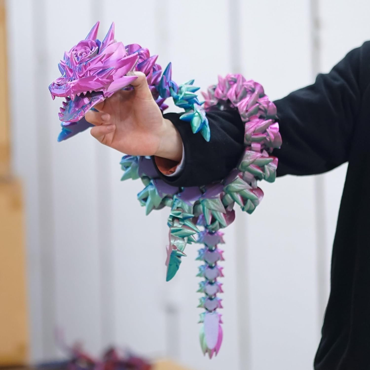 47.5inch Super Large 3D Printed Rose Dragon,Flexible Joint Animal Figurines, Cool Stuff Fun Gift,Home Office Decor,Fidget Toy for Adults Teens Boy Gifts Easter Basket Stuffers (PG-47.5inch)